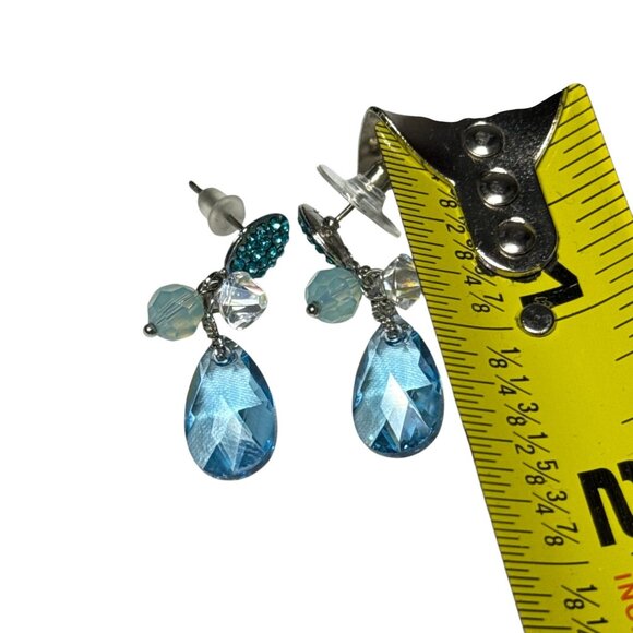Blue Crystal Teardrop Dangle Earrings with Glitter Studs for Women - Picture 8 of 8